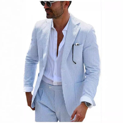 New Men's Seersucker Suit Two-piece Suit null
