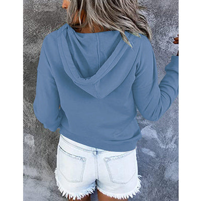 Long-sleeved Hooded Sweatshirt With Pockets Fashion Casual Button Drawstring Design Hoodie Top Spring And Autumn Sports Clothing For Women null