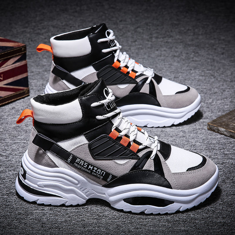 Men's Lace-up Color-matching Sneakers Fashion High-top Height-increasing Casual Shoes null