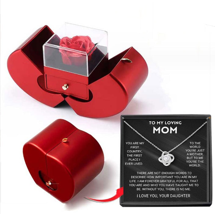Fashion Jewelry Box Red Apple Christmas Gift Necklace Eternal Rose For Girl Mother's Day Valentine's Day Gifts With Artificial Flower Rose Flower Jewelry Box null