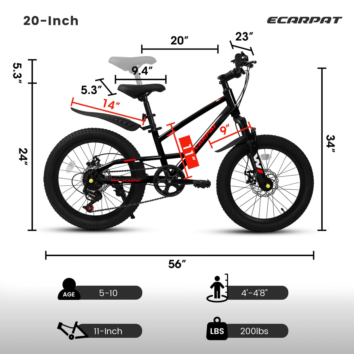 A20184 20 Inch Mountain Kids Bike For Boys & Girls, Ages 6-12, 7-Speed With Front Suspension null