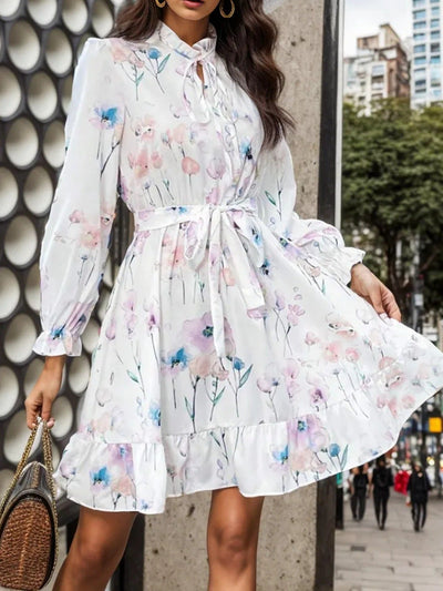 European And American New Floral Print Long Sleeve Dress null