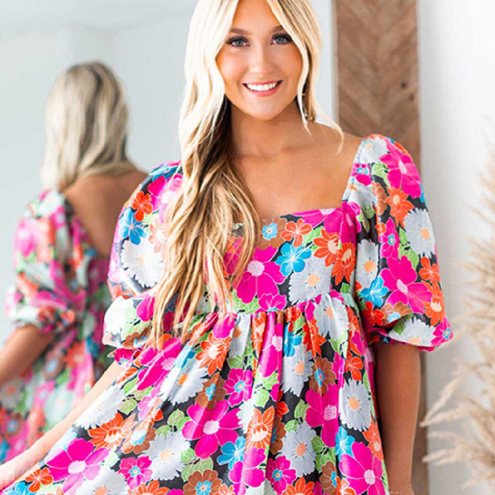 Summer New Holiday Puff Sleeve Dress Women null