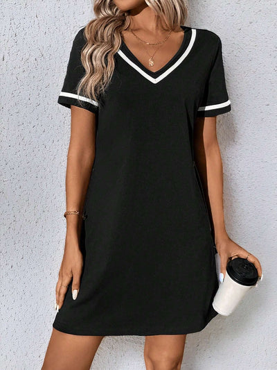 Women's Dress Black V-neck Casual Short Sleeve Dress null