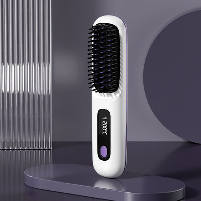 2 In 1 Straight Hair Comb Wireless Hair Straightener Brush Hair Fast Heating Portable Hot Curler USB Charging null
