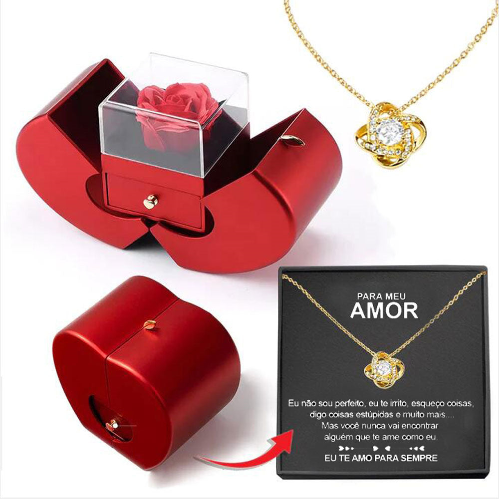 Fashion Jewelry Box Red Apple Christmas Gift Necklace Eternal Rose For Girl Mother's Day Valentine's Day Gifts With Artificial Flower Rose Flower Jewelry Box null