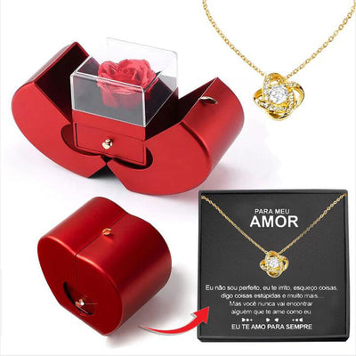 Fashion Jewelry Box Red Apple Christmas Gift Necklace Eternal Rose For Girl Mother's Day Valentine's Day Gifts With Artificial Flower Rose Flower Jewelry Box null