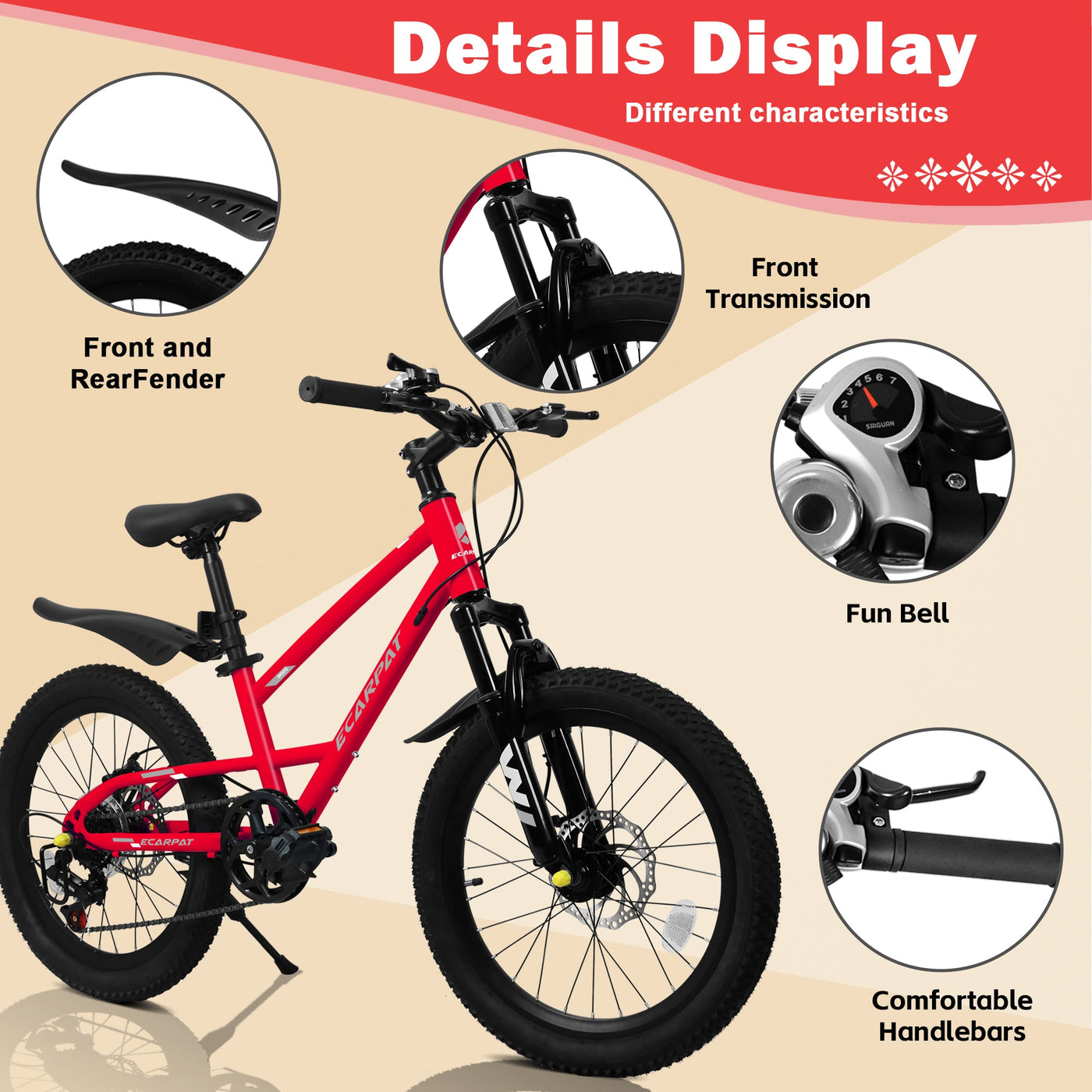 A20184 20 Inch Mountain Kids Bike For Boys & Girls, Ages 6-12, 7-Speed With Front Suspension null