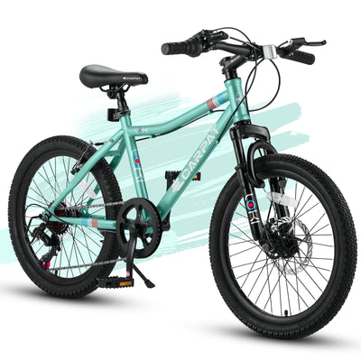 S20101 20 Inch Kids' Bike, Boys Girls Mountain Bike Ages 6-12, 7 Speed Teenager Children Kids' Bicycles, Front Suspension Disc Brake Rear V-Brake, High Steel Frame null