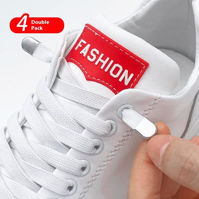 Shoelace For Lazy People Lace-free Rope Elastic Children's Flat Buckle Tie-free White Shoes Men's And Women's Fixed White null