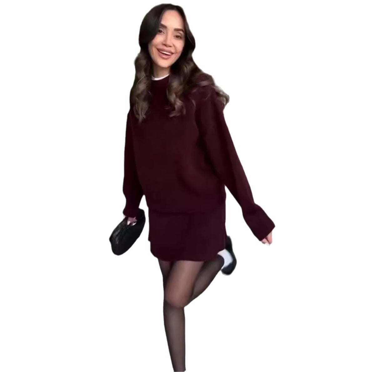 Sweater Skirt Sets For Women 2 Pieces Knit Casual Versatile Long Sleeve Pullover Elegant Solid High Waist Mini Skirt Outfit null