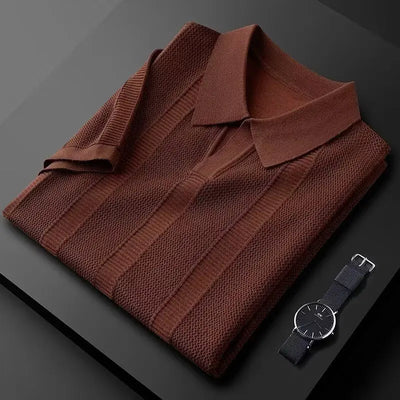 Slim Hollow Knitted Business Casual Men's Lapel T-shirt null