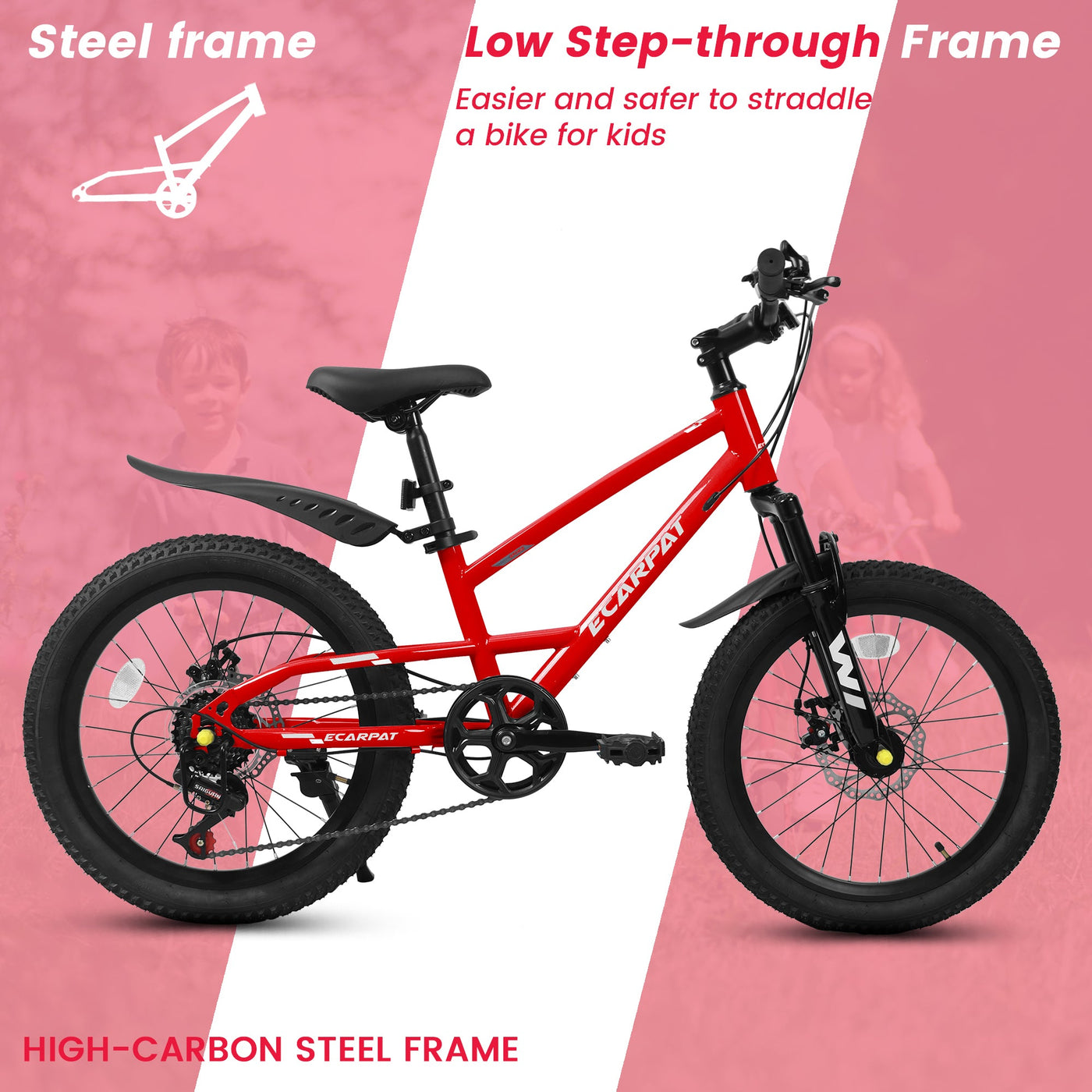 A20184 20 Inch Mountain Kids Bike For Boys & Girls, Ages 6-12, 7-Speed With Front Suspension null