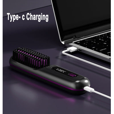 2 In 1 Straight Hair Comb Wireless Hair Straightener Brush Hair Fast Heating Portable Hot Curler USB Charging null