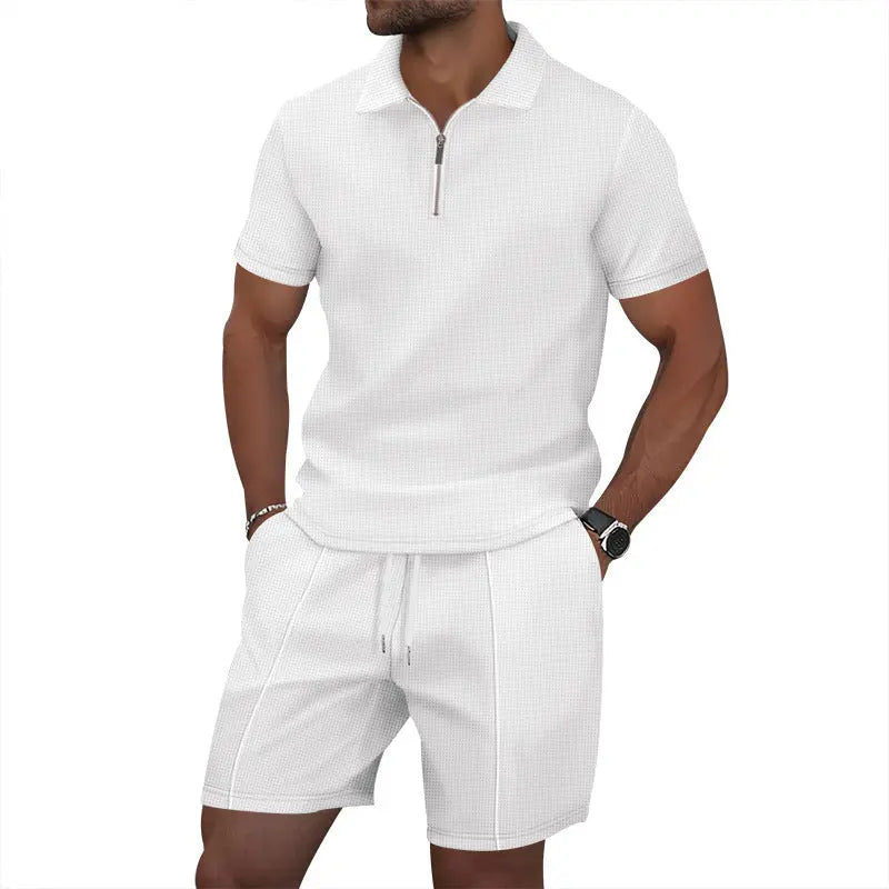 Solid Color Polo Collar T-shirt Shorts Casual Suit null