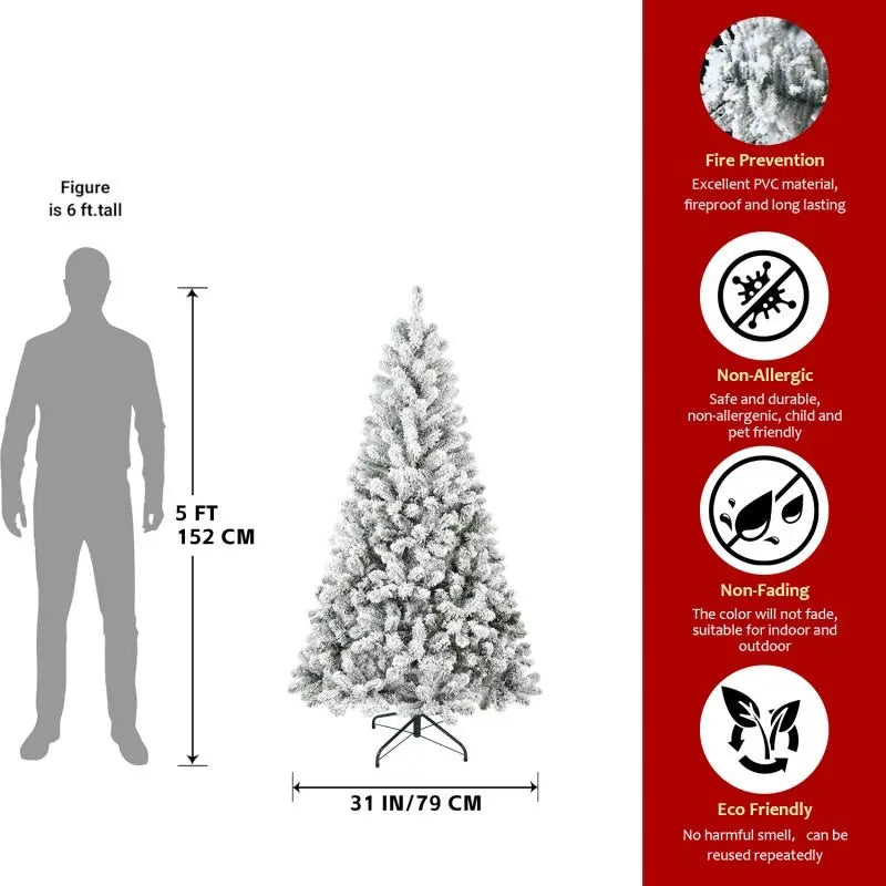 Unlit Artificial Christmas Tree Snow Flocked Fake Christmas Tree With Foldable Base null