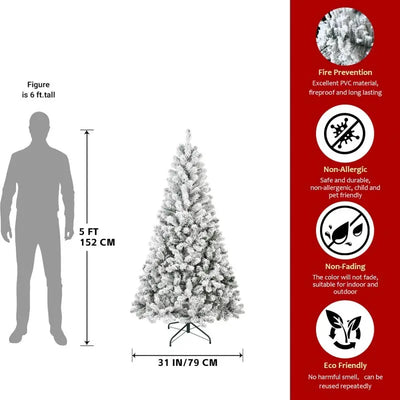 Unlit Artificial Christmas Tree Snow Flocked Fake Christmas Tree With Foldable Base null