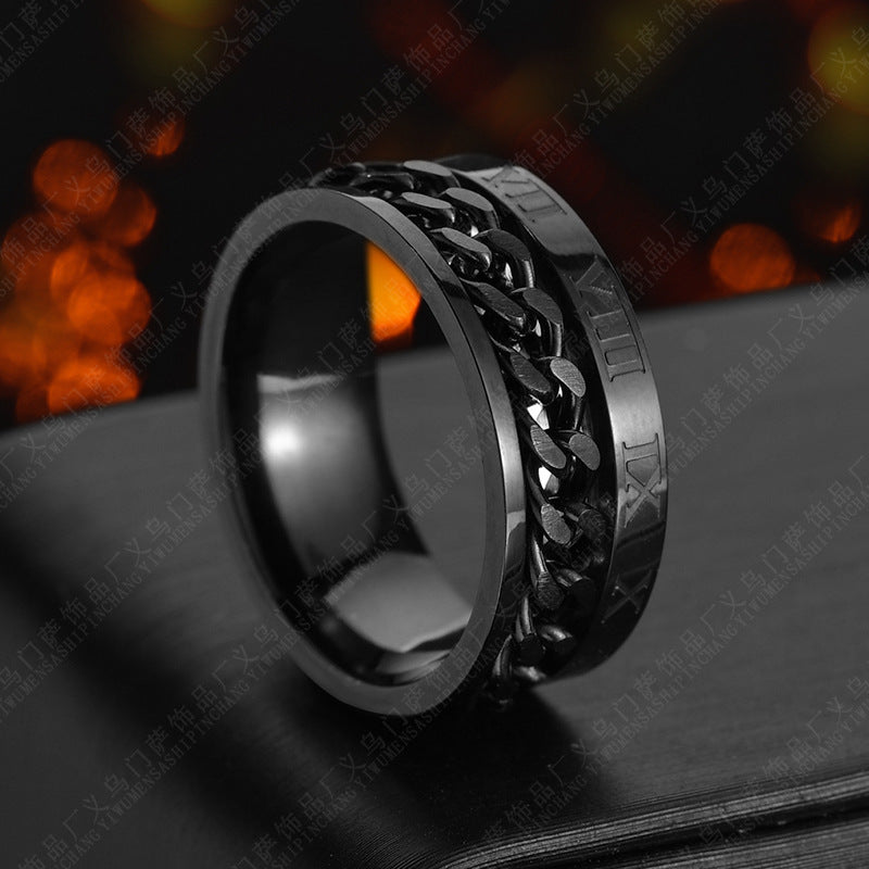 Roman Letter Rotatable Chain Rings Men Digital Titanium Steel RingFor Couple High Quality Multifunctional Bottle Opener Ring Spinner Jewelry Punk Gifts null