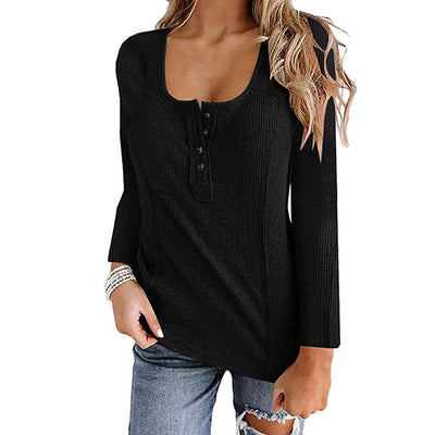 Button Solid Color Long-sleeved Top Female null