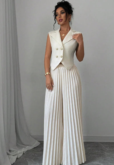 Fashion Vest Pleated Skirt Blouse And Pants Women's Clothing null