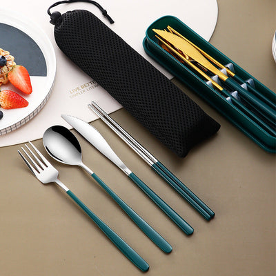 304 Dinnerware Set Flatware Kitchen Accessories Camping Travel Sets Gold Knife Fork Spoon Portable Cutlery Sets With Case null