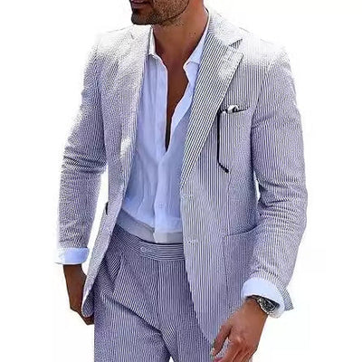 New Men's Seersucker Suit Two-piece Suit null