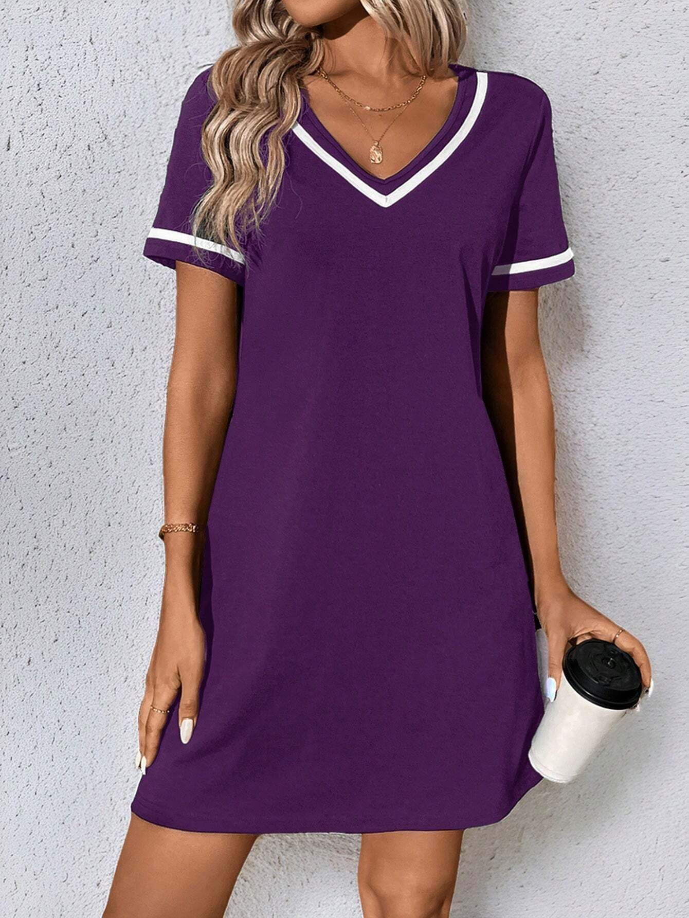Women's Dress Black V-neck Casual Short Sleeve Dress null