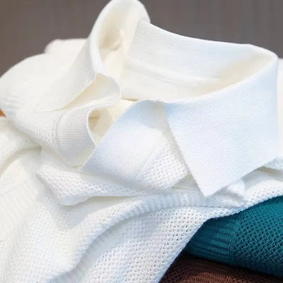 Slim Hollow Knitted Business Casual Men's Lapel T-shirt null