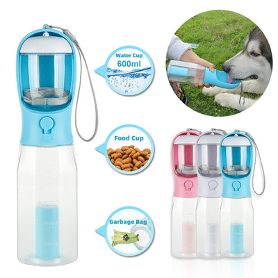 Portable Cat Dog Water Bottle Food Feeder Drinker Poop Dispenser 3 In 1 Leak-proof Multifunctional Dog Water Bottle Pet Products null
