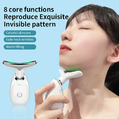 Neck Face Beauty Device Colorful LED Photon Therapy Skin Tighten Reduce Double Chin Anti Wrinkle Remove Lifting Massager null