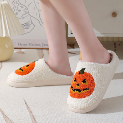 Halloween Pumpkin Cartoon Slippers Warm Winter Slippers Men And Women Couples Indoor House Shoes null