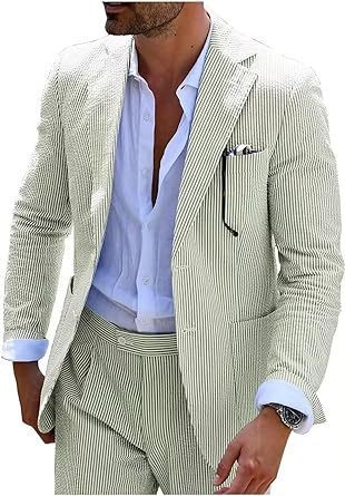 New Men's Seersucker Suit Two-piece Suit null