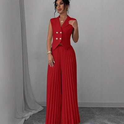 Fashion Vest Pleated Skirt Blouse And Pants Women's Clothing null