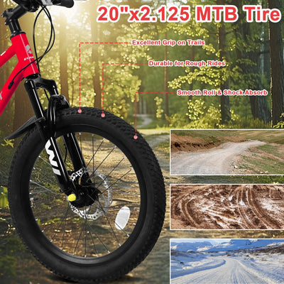 A20184 20 Inch Mountain Kids Bike For Boys & Girls, Ages 6-12, 7-Speed With Front Suspension null
