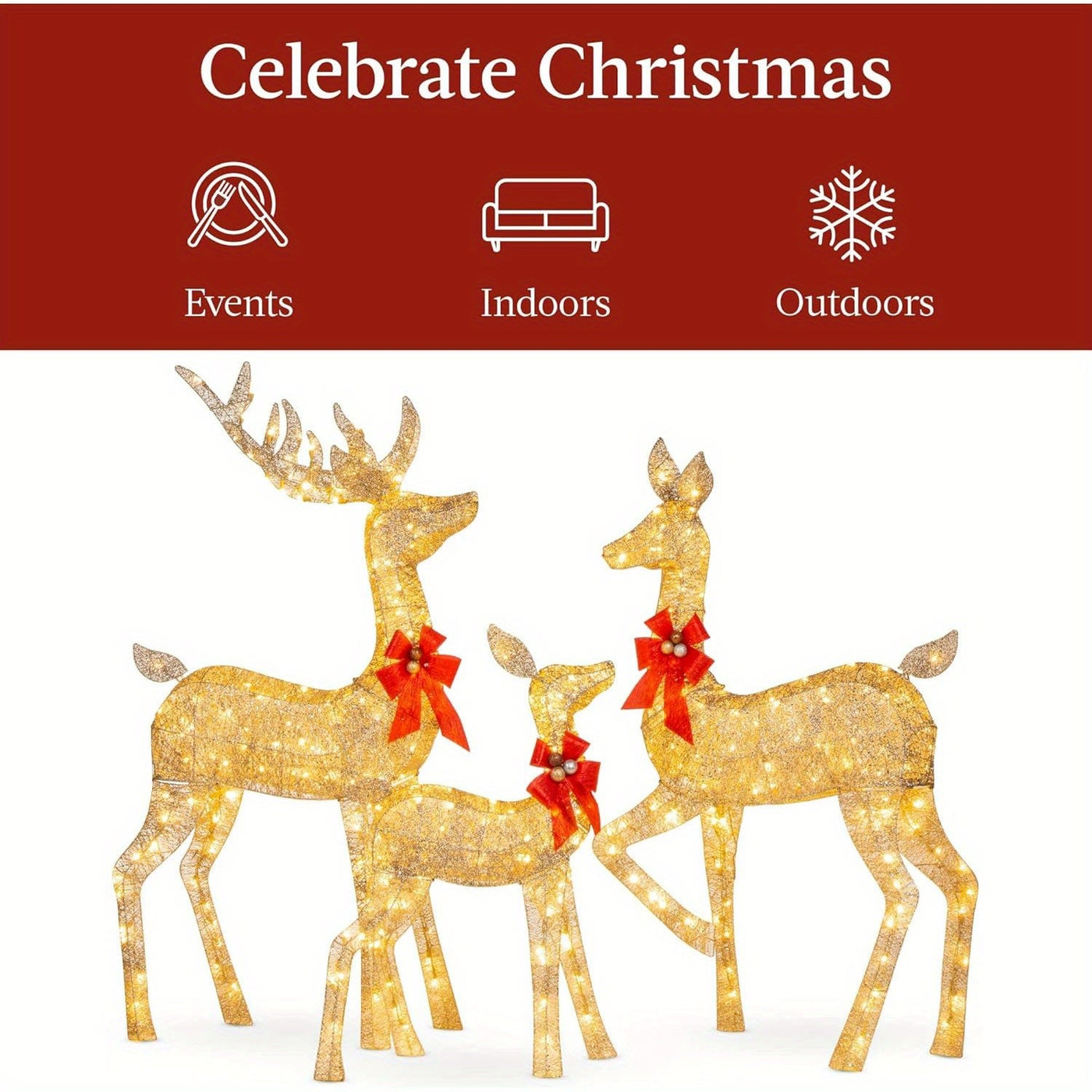 Golden Christmas Reindeer Set - 3-Piece Holiday Decoration null