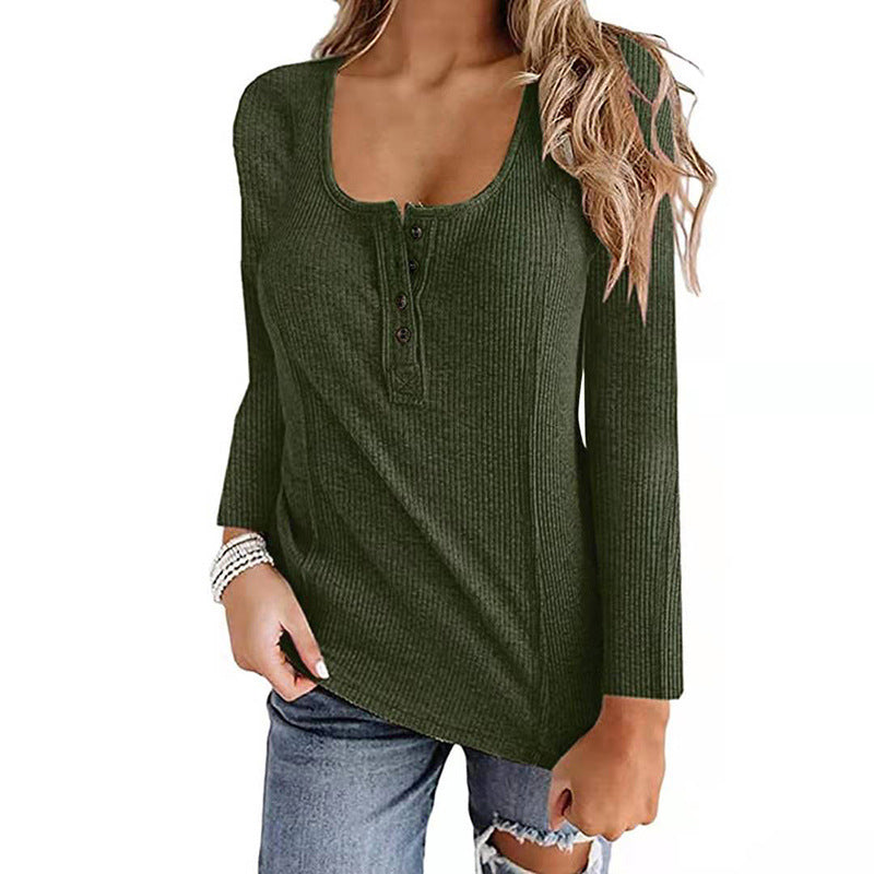 Button Solid Color Long-sleeved Top Female null