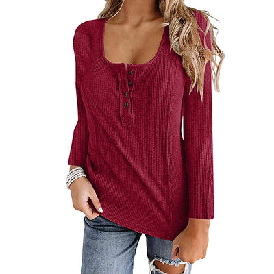Button Solid Color Long-sleeved Top Female null