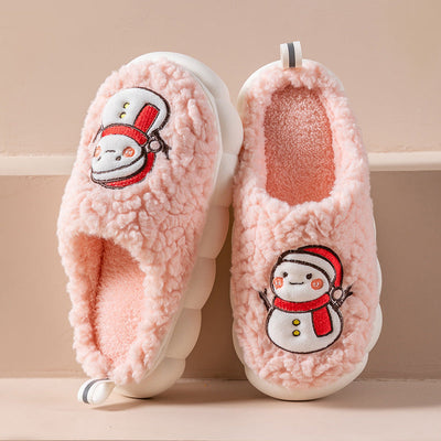 Cute Snowman Slippers Winter Indoor Household Warm Plush Thick-Soled Anti-slip Couple Home Slipper Soft Floor Bedroom House Shoes null