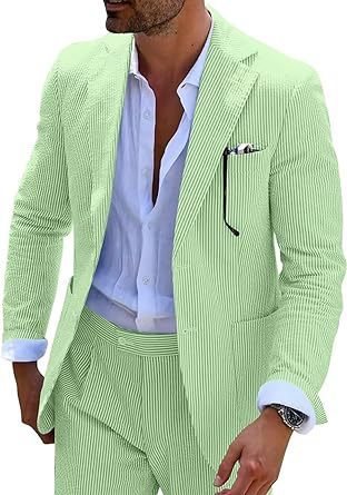 New Men's Seersucker Suit Two-piece Suit null