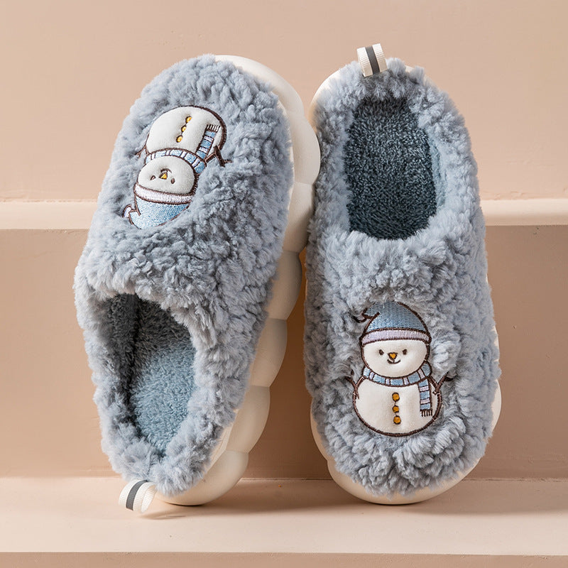 Cute Snowman Slippers Winter Indoor Household Warm Plush Thick-Soled Anti-slip Couple Home Slipper Soft Floor Bedroom House Shoes null