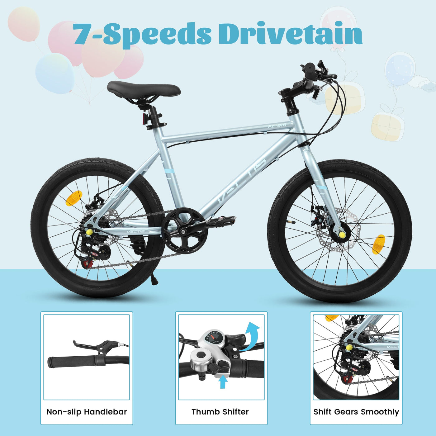 A20183 Kids Bike For 6-12 Years Old, 20 Inch Children's Bicycle For Boys Girls, 7-Speed Steel Frame, , Dual Disc Brakes, 20x1.75 Inch Tires Road Bike, 4 Color Options null