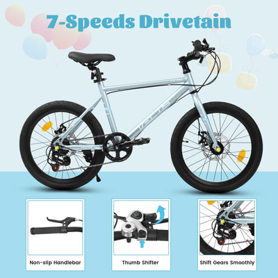 A20183 Kids Bike For 6-12 Years Old, 20 Inch Children's Bicycle For Boys Girls, 7-Speed Steel Frame, , Dual Disc Brakes, 20x1.75 Inch Tires Road Bike, 4 Color Options null