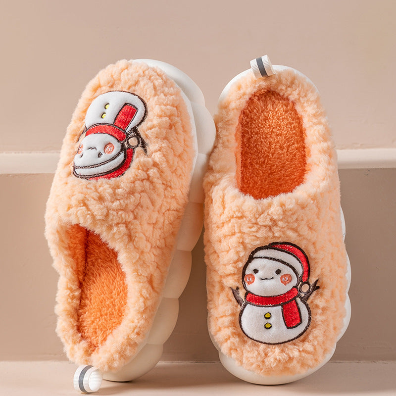 Cute Snowman Slippers Winter Indoor Household Warm Plush Thick-Soled Anti-slip Couple Home Slipper Soft Floor Bedroom House Shoes null