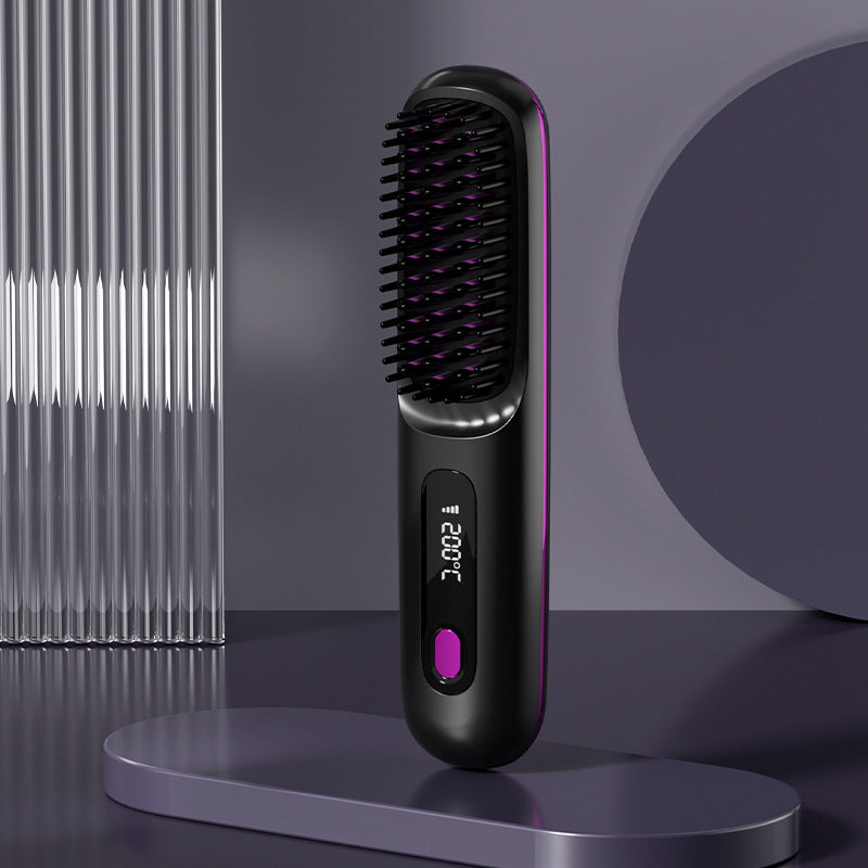 2 In 1 Straight Hair Comb Wireless Hair Straightener Brush Hair Fast Heating Portable Hot Curler USB Charging null
