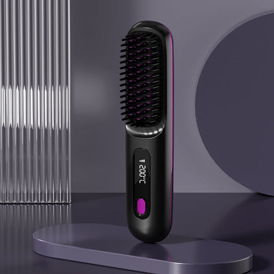 2 In 1 Straight Hair Comb Wireless Hair Straightener Brush Hair Fast Heating Portable Hot Curler USB Charging null