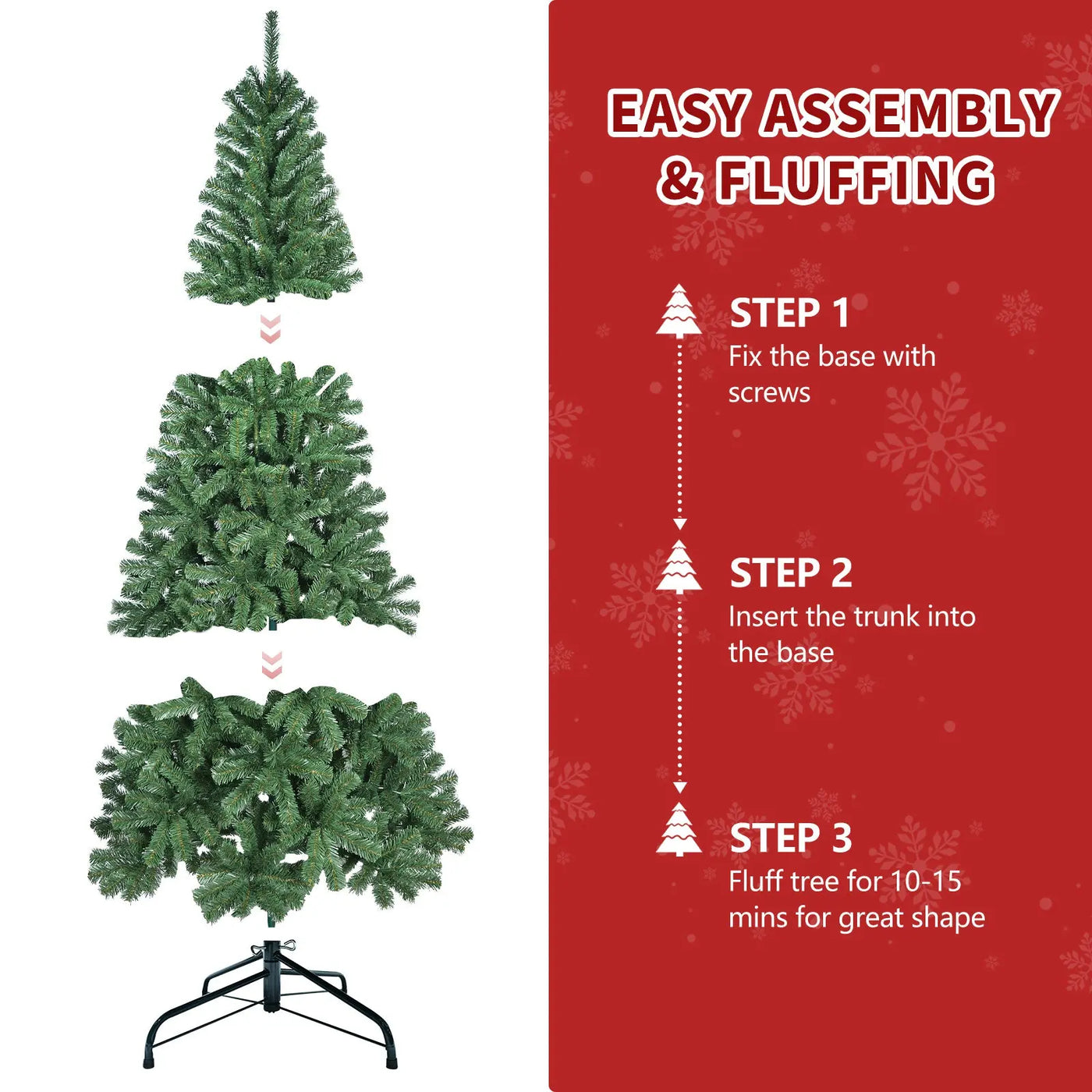 Unlit Artificial Christmas Tree, Green Xmas Tree And Folding Metal Stand For Indoor Holiday Decoration null