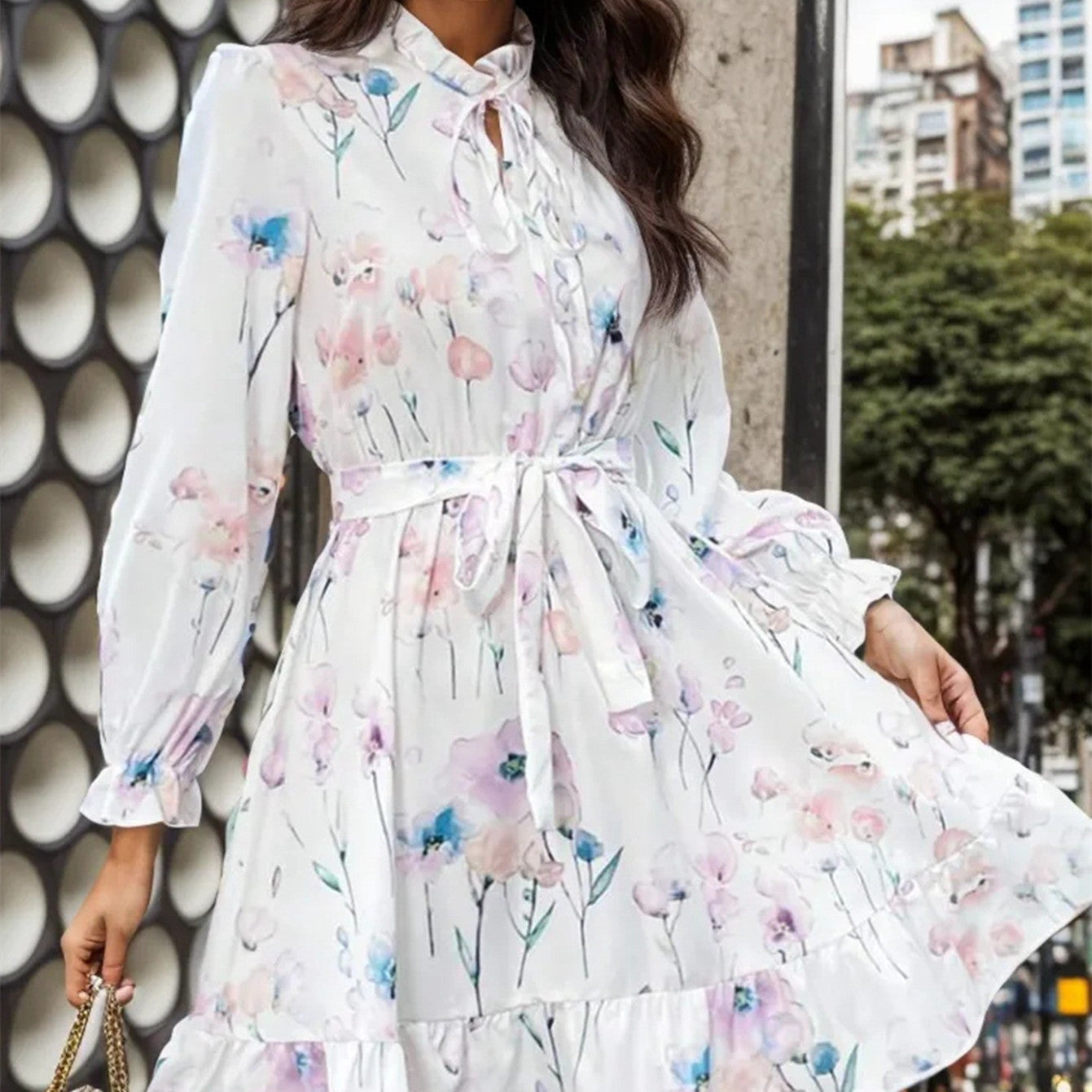 European And American New Floral Print Long Sleeve Dress null