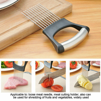 Food Slice Assistant - Stainless Steel Onion Holder Slicer Tomato Cutter NonSlip null