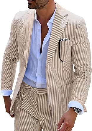 New Men's Seersucker Suit Two-piece Suit null