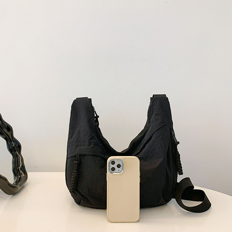 Washed Wrinkled Nylon Shoulder Travel Messenger Bag null